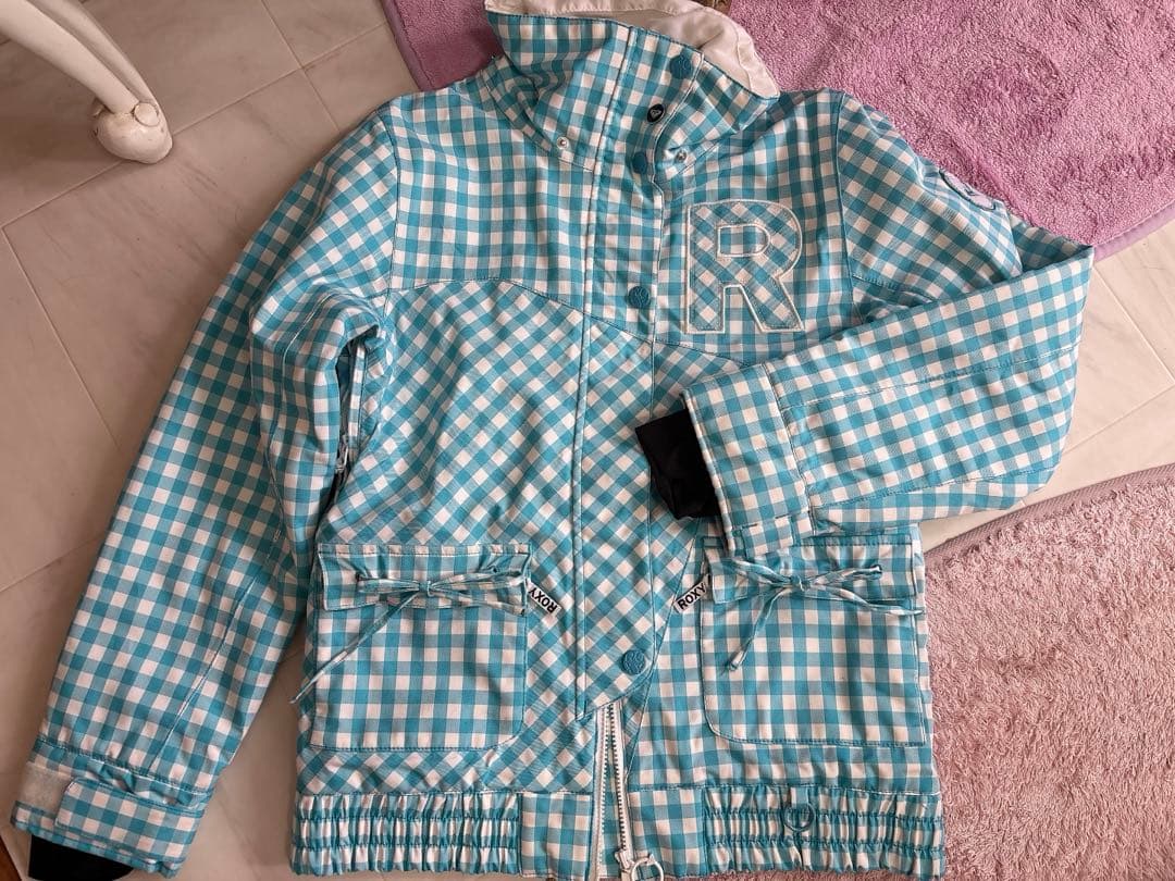 ROXY】 レディーススノーボードウェア上下セット ギンガムチェック 白