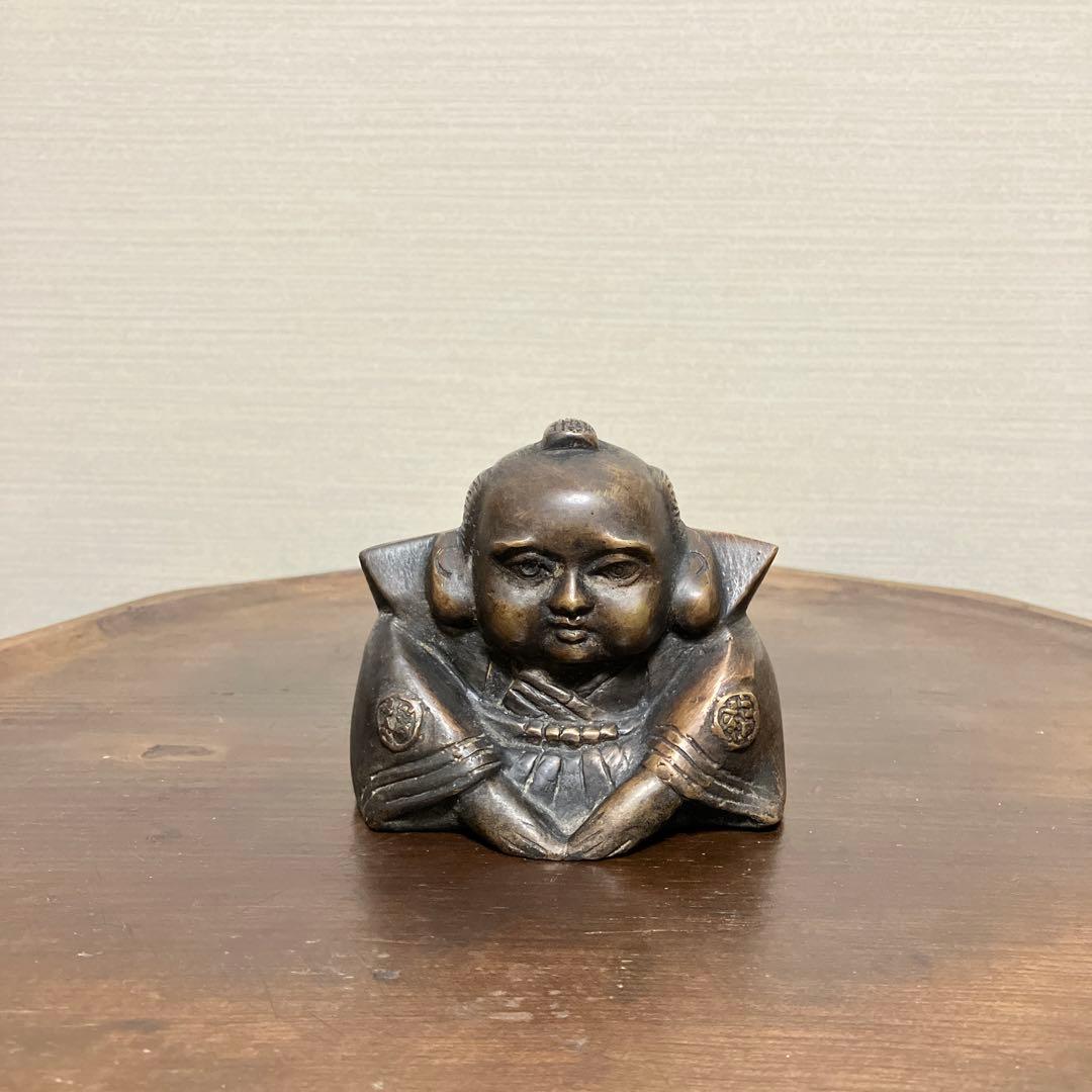 古い金属製の福助人形 古道具 骨董品 骨董 アンティーク 招き猫 福助