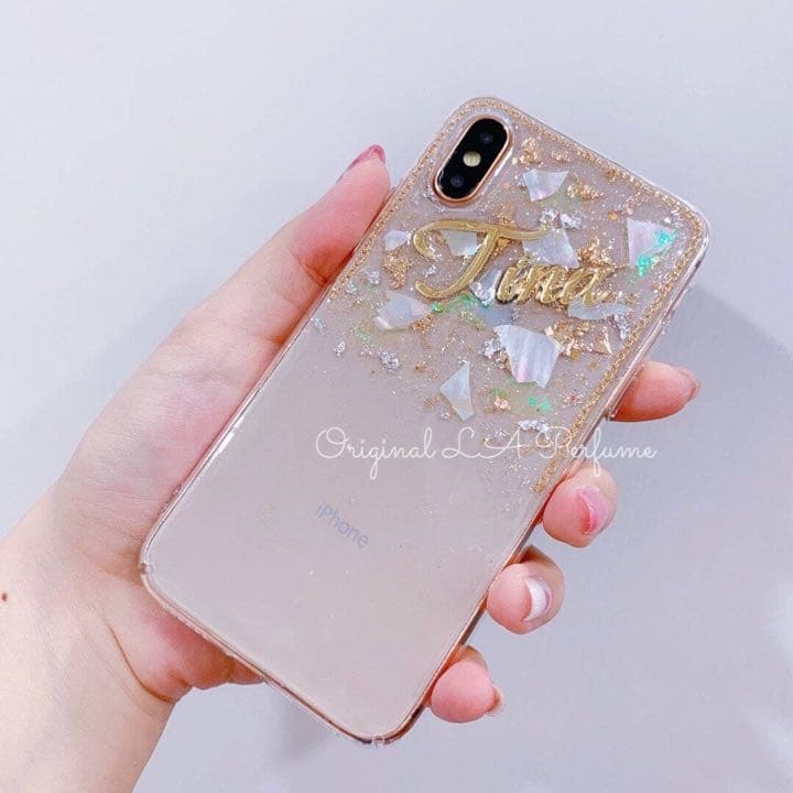 名前入れ♡シェルフレーク✨キラキラ金箔入り♡オリジナルスマホケース