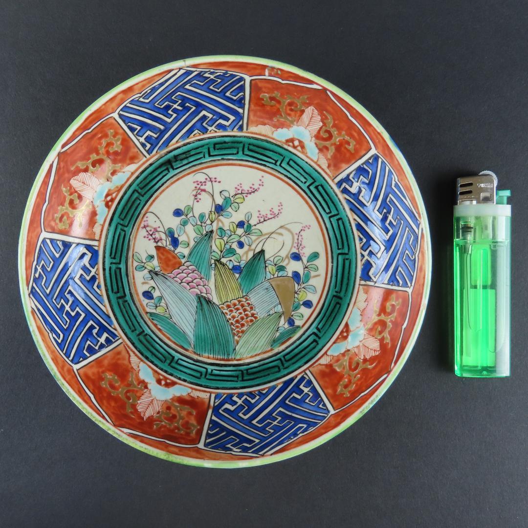 ⭕185 優品 九谷焼 色絵 なます皿5客無傷 万年青おもと茄子図 江戸