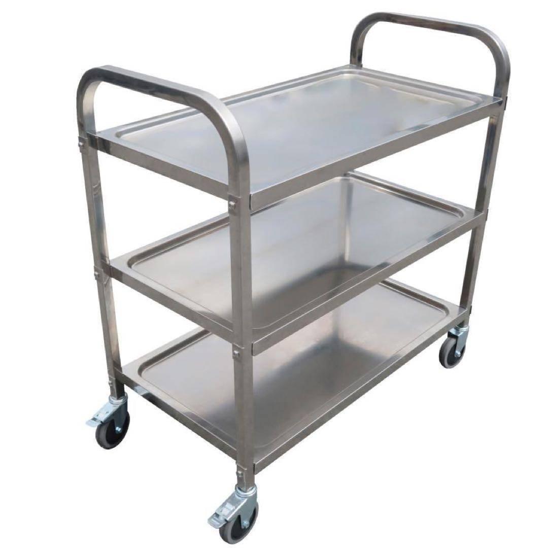 限定 送料込 新品キッチンワゴン ステンレスワゴン 3段 キャスター付