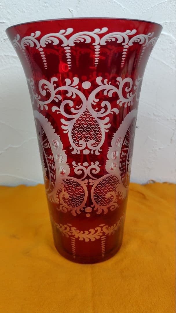 極美品】ボヘミアガラス エーゲルマン 花瓶 26cm ルビーレッド チェコ