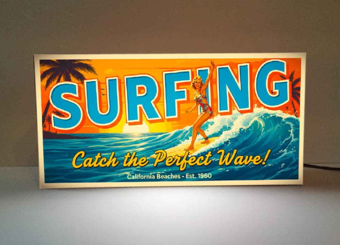 オーダー無料】サーフィン 波乗り サーフビーチ 看板 置物 雑貨 ライト