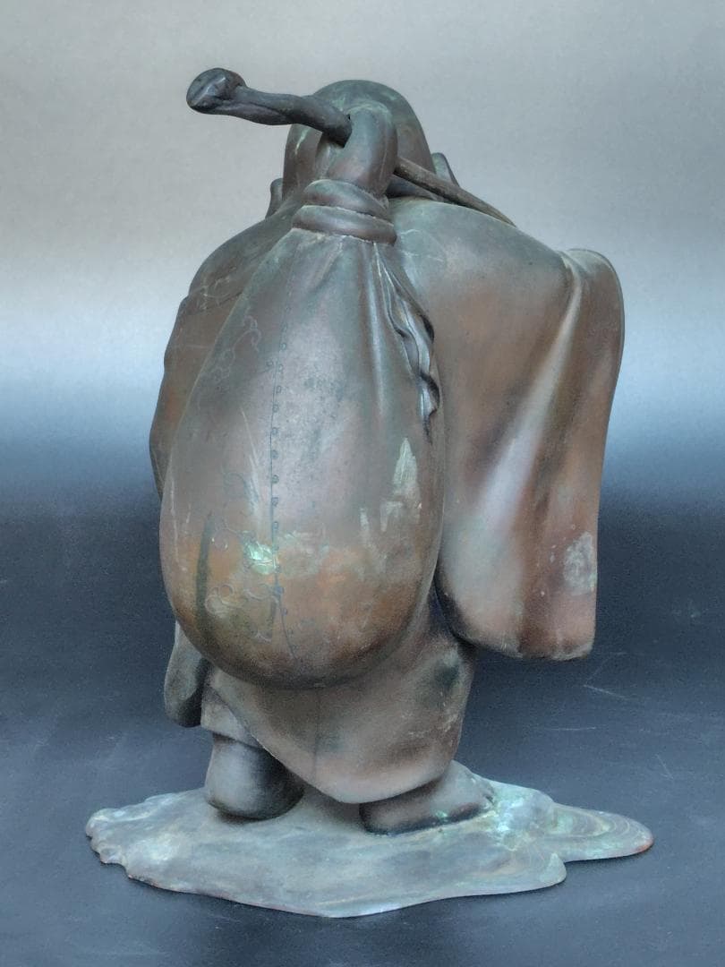 重厚 布袋尊 銅合金製 鋳造像 8.5kg / 置物 彫像 和風 開運 縁起物