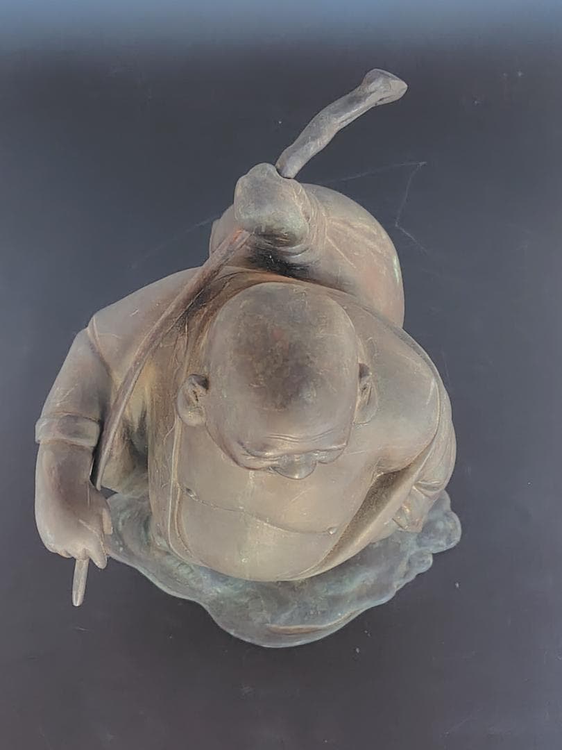 重厚 布袋尊 銅合金製 鋳造像 8.5kg / 置物 彫像 和風 開運 縁起物