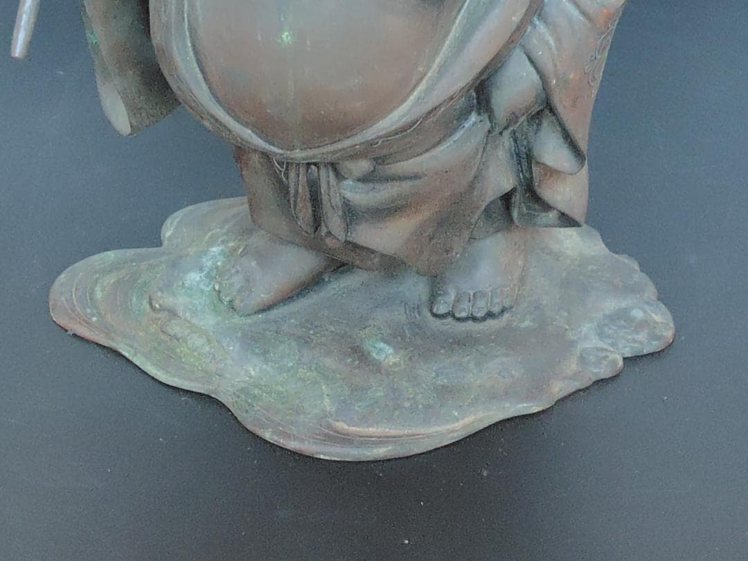重厚 布袋尊 銅合金製 鋳造像 8.5kg / 置物 彫像 和風 開運 縁起物