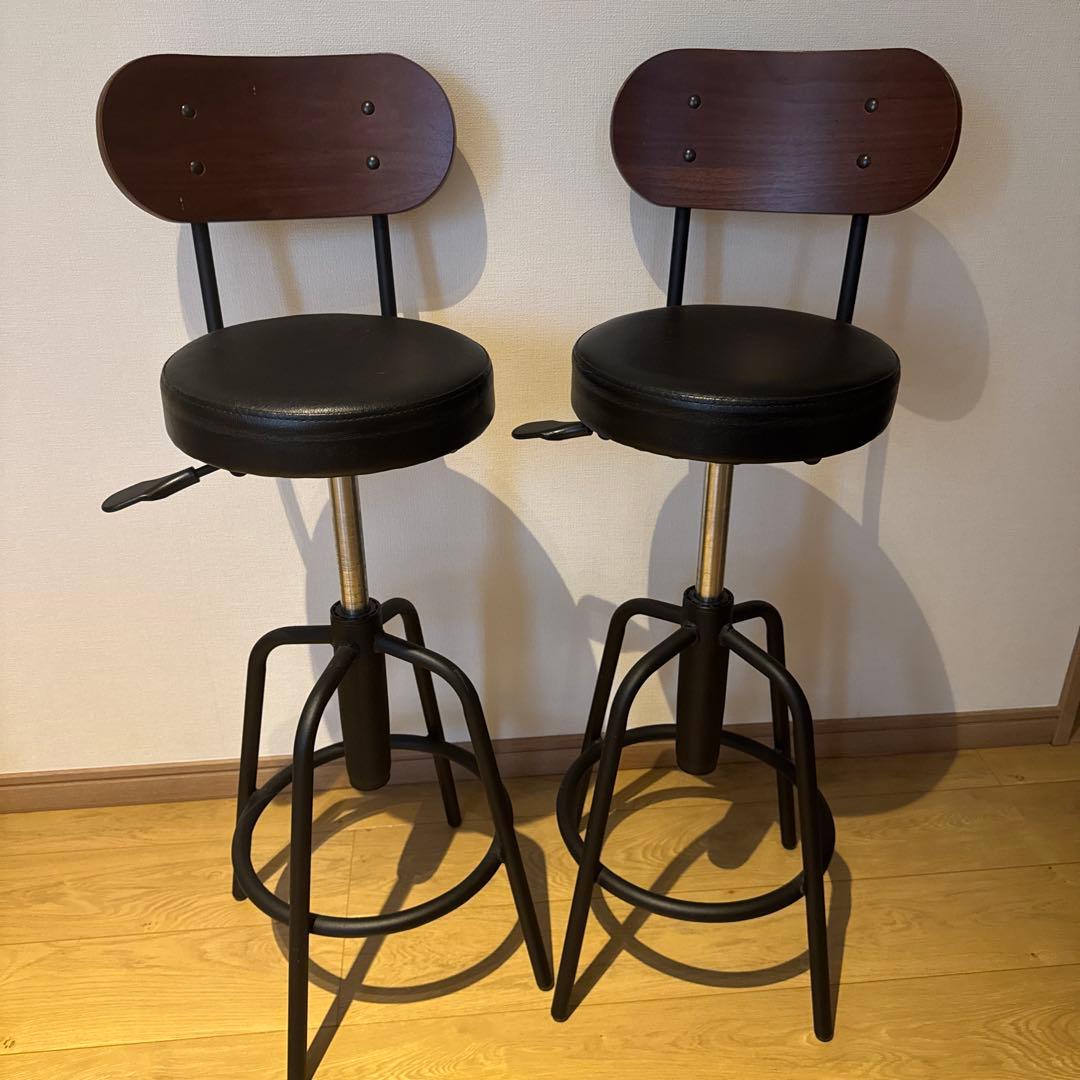 カウンターチェア 2脚セット 高さ調整可能※座面外して送ります カウンターチェア 2脚セット 昇降 バーチェア キャスター付き 背もたれ