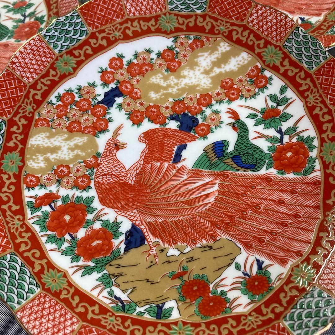 忙しくてごめんなさい様専用 有田焼 陶扇 錦絵 銘々皿 孔雀 花鳥 輪花