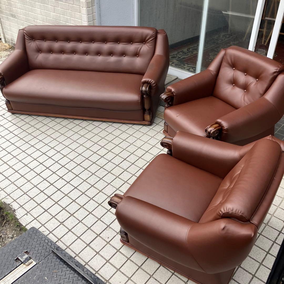 ① 昭和レトロ オールドカリモク レザーソファー 1人掛けソファー