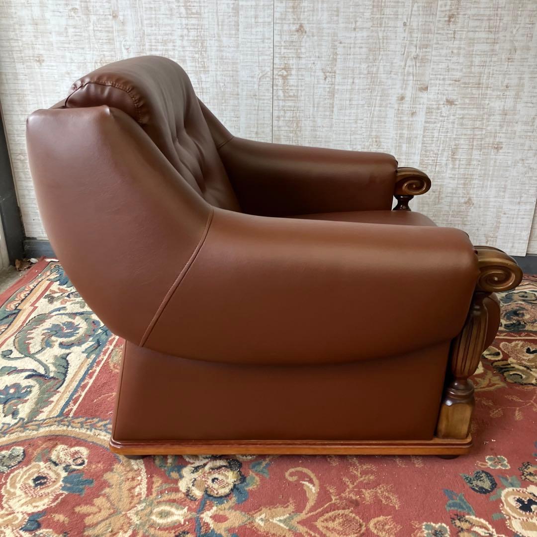 ① 昭和レトロ オールドカリモク レザーソファー 1人掛けソファー