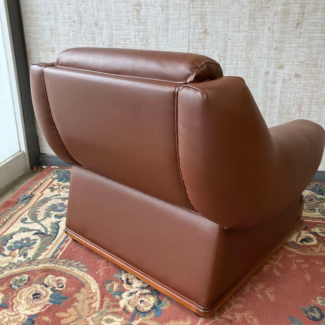 ① 昭和レトロ オールドカリモク レザーソファー 1人掛けソファー