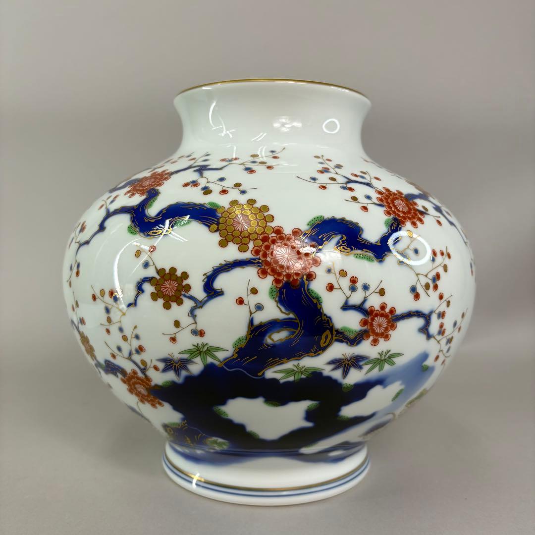 有田焼 深川製磁 宮内庁御用達 梅牡丹 花瓶 花器 花入 高さ26cm 共箱