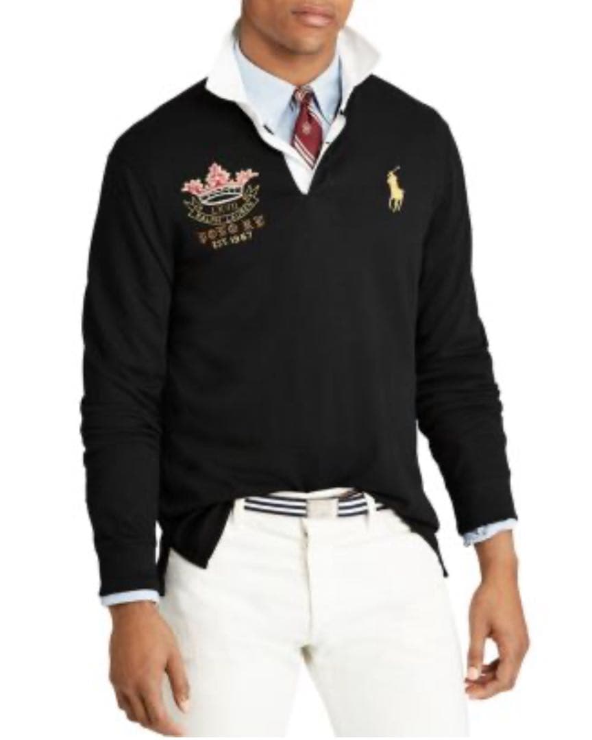 【ポロラルフローレン】ラガーシャツ ブラック　ゴールド 刺繍 ビッグポニー XL ポロラルフローレン】ラガーシャツ☆ブラック ゴールド☆刺繍☆ビッグ