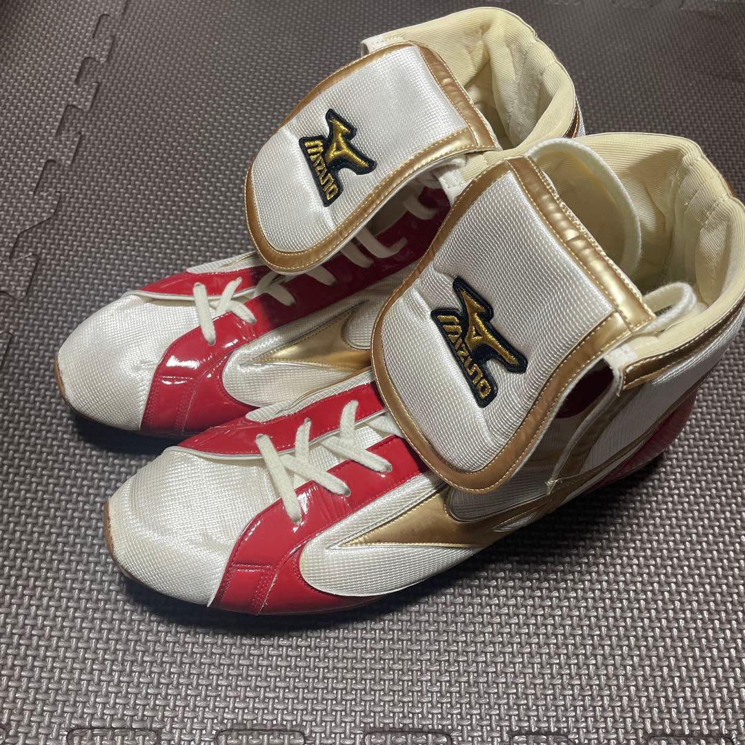 ミズノ ボクシングシューズ 27.5cm 折り返し カラーオーダー 赤 金