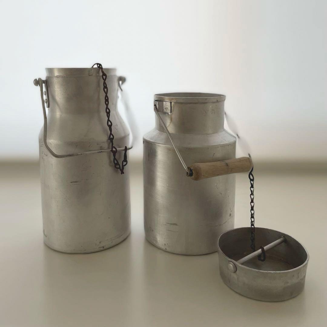 フランスアンティーク アルミ 蓋付きミルク缶 古道具 カフェ雑貨