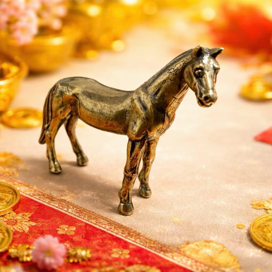 真鍮製 馬の置物 ミニチュア/風水/干支/アンティーク サラブレッド
