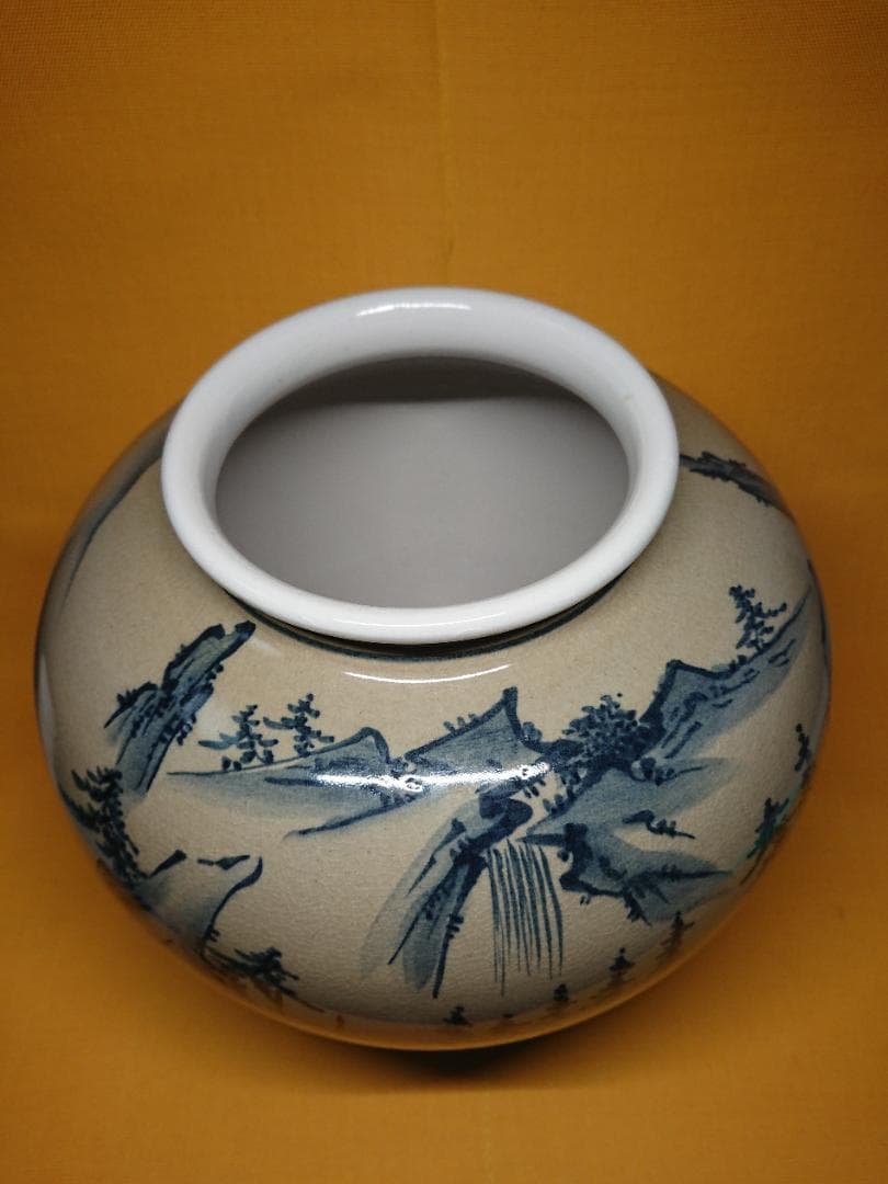 美品】九谷 壷 陶器 山水絵 置物 インテリア 工芸品 美術品 A1125