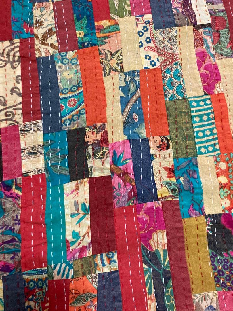 インド ダブルサイズ パッチワーク ストーンウォッシュ×プリント花柄