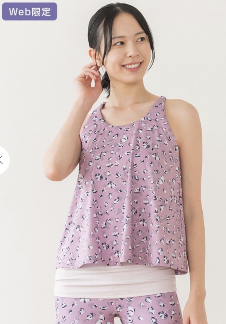 n*i様 SUKALA✨️ヨガウェアトップス　フラワープリントカバータンクトップ SUKALA】フラワープリントカバータンクトップ(Sサイズ ピンクブラウン