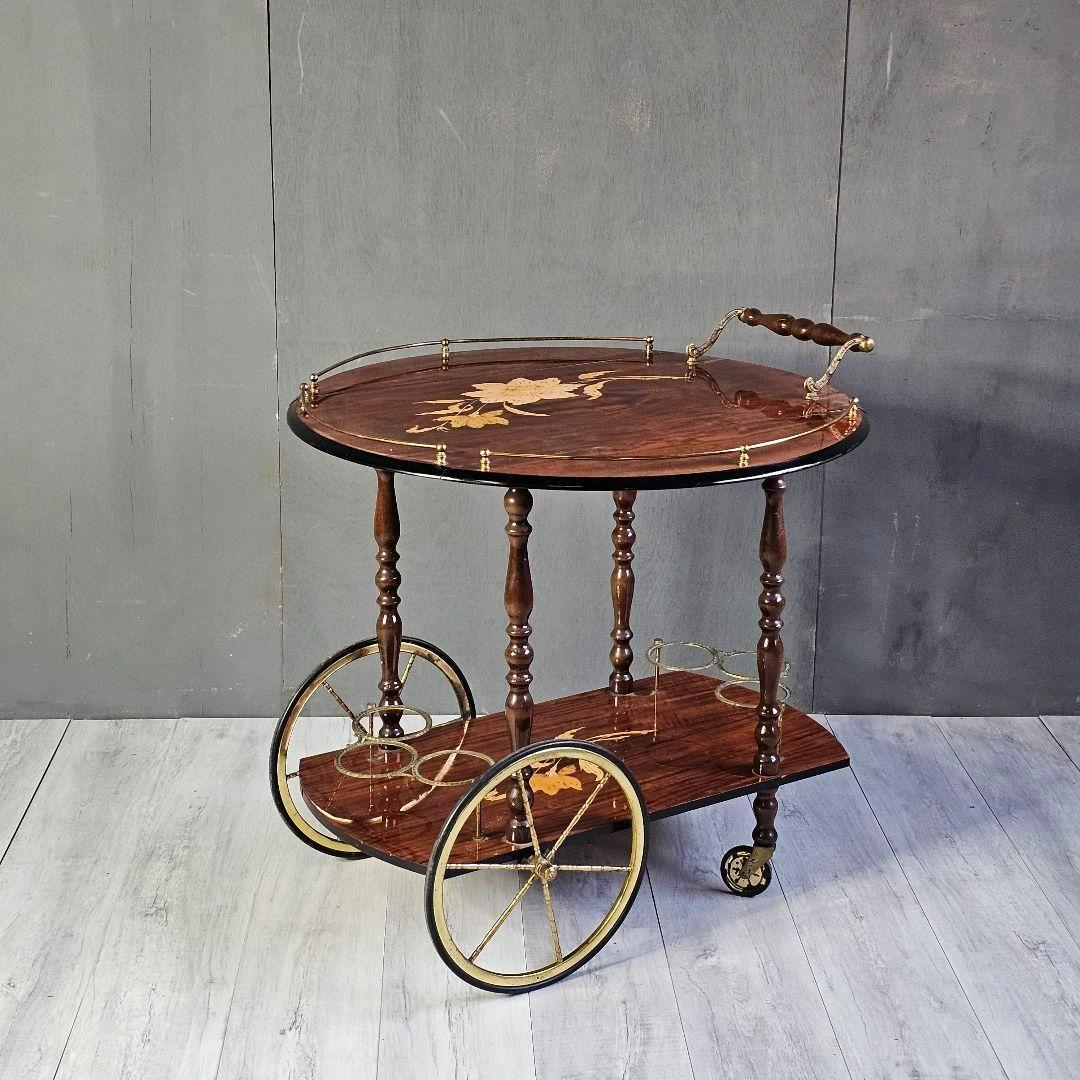 象嵌 イタリア バタフライ ティーワゴン アンティーク キッチンワゴン