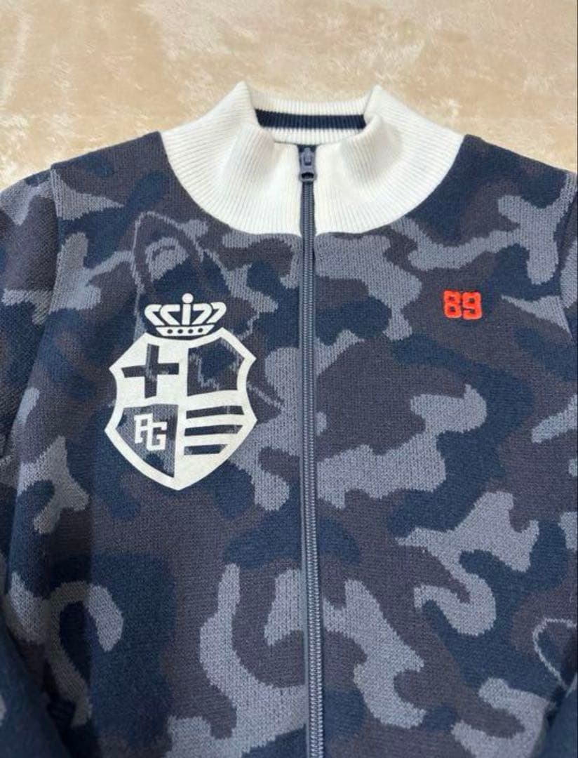 パーリーゲイツ カモフラ柄 レディースニットブルゾン 防寒アウター