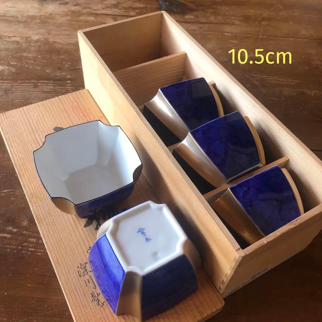 深川製磁 小鉢 小丼 隅切角 染錦 小付 瑠璃色 染錦 角小鉢 金彩 銀彩 深川 染錦金彩雲龍 角4号飾皿 | 深川製磁/フカガワセイジ | 三越伊勢丹