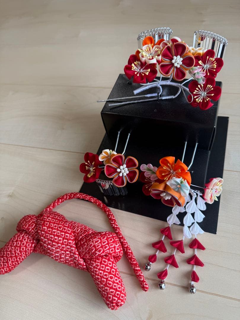 勝山かんざし かのこ ちんころセット 七五三 髪飾り 勝山セット かんざし・ちんころ 4点セット ピンク