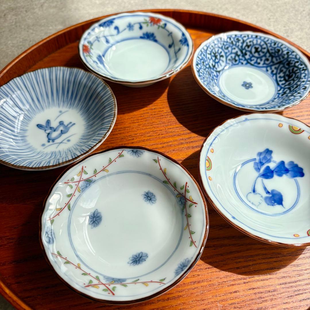 染錦絵変り 小付揃 小皿 5点セット 日本製 美濃焼 波佐見焼 豆皿