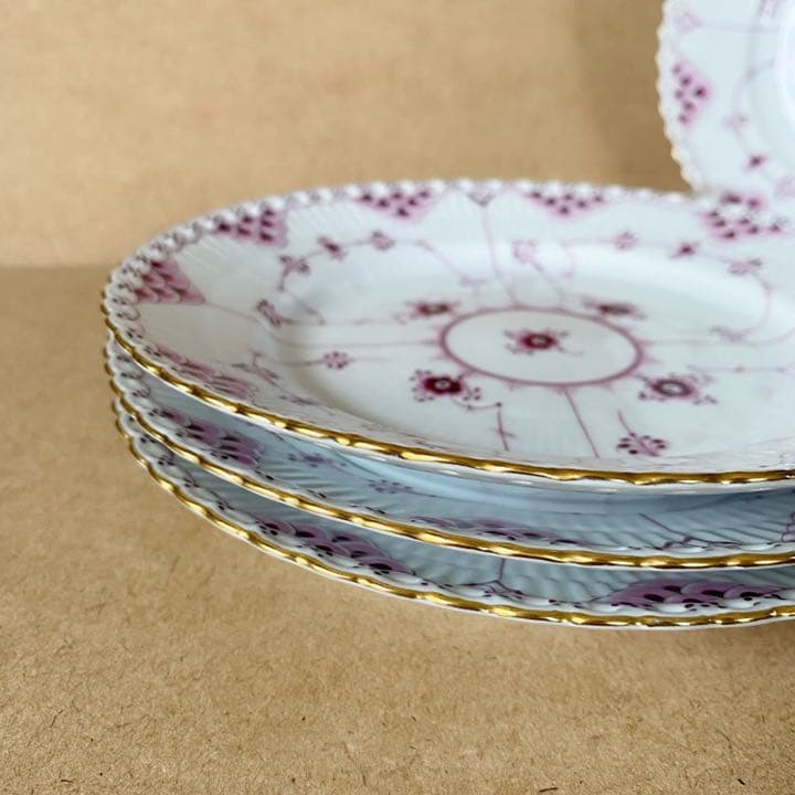 希少 ロイヤルコペンハーゲン 金彩 バーガンディ フルレース　19.5cm