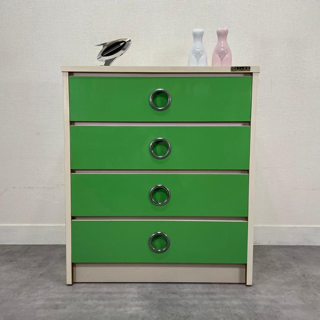 昭和レトロ チェスト グリーン タンス 4段 引き出し 収納 レトロ 緑