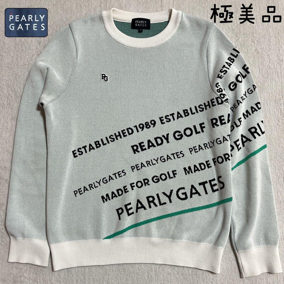 極美品 2024年 パーリーゲイツ コットンビーム バイヤスロゴ ニット 白