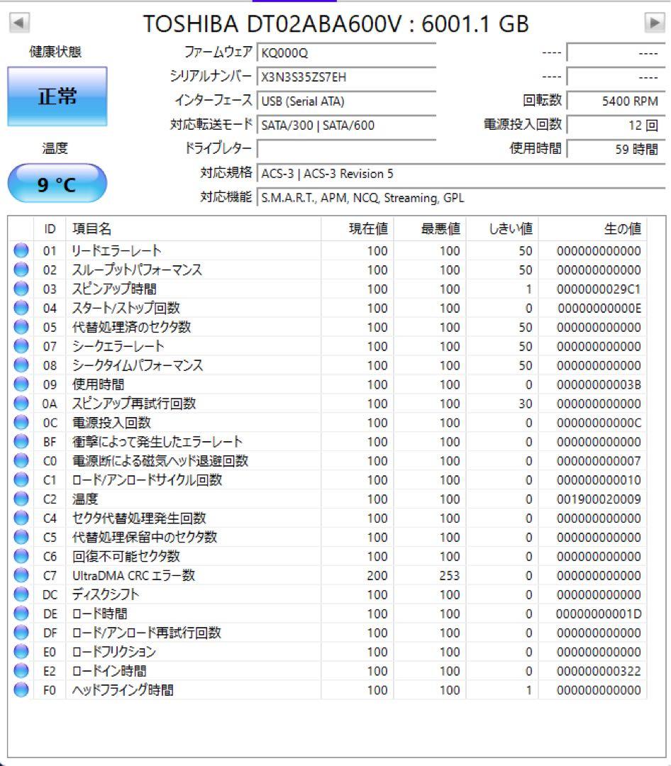 内蔵型ハードディスクドライブ TOSHIBA DT02ABA600V 6TB SATA HDD 120409 TOSHIBA製 内蔵ドライブ 内蔵 HDD ハードディスク 6TB 東芝 保証・無償