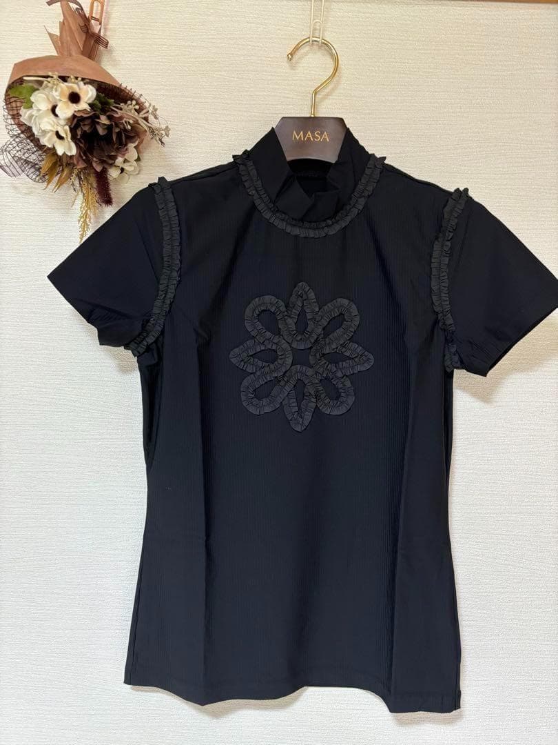 新品】サウスケープゴルフウェア ハイネック花モチーフM⚫︎トップス
