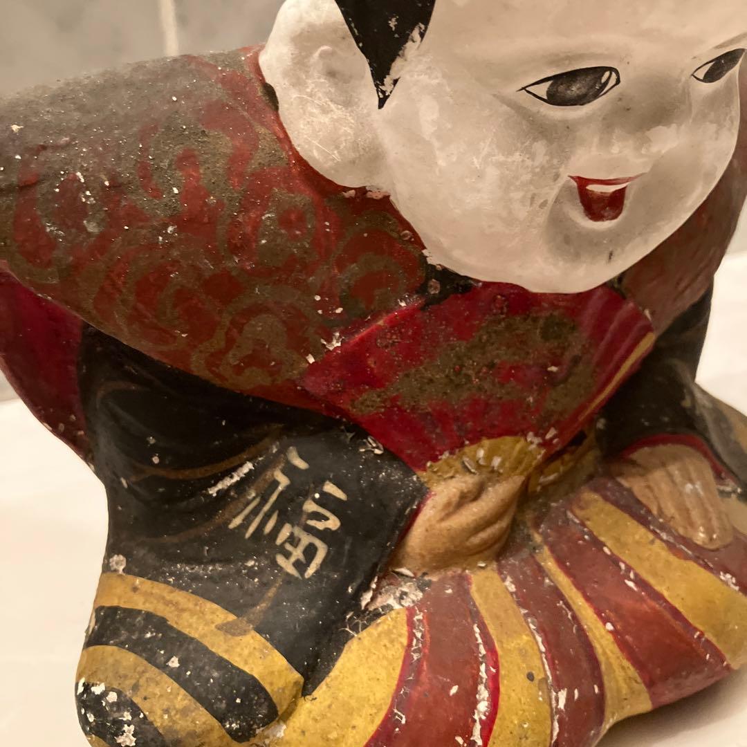 アンティーク約100年前瞳やおでこ、笑顔が美しく着物が素敵な金運、幸福を招く福助