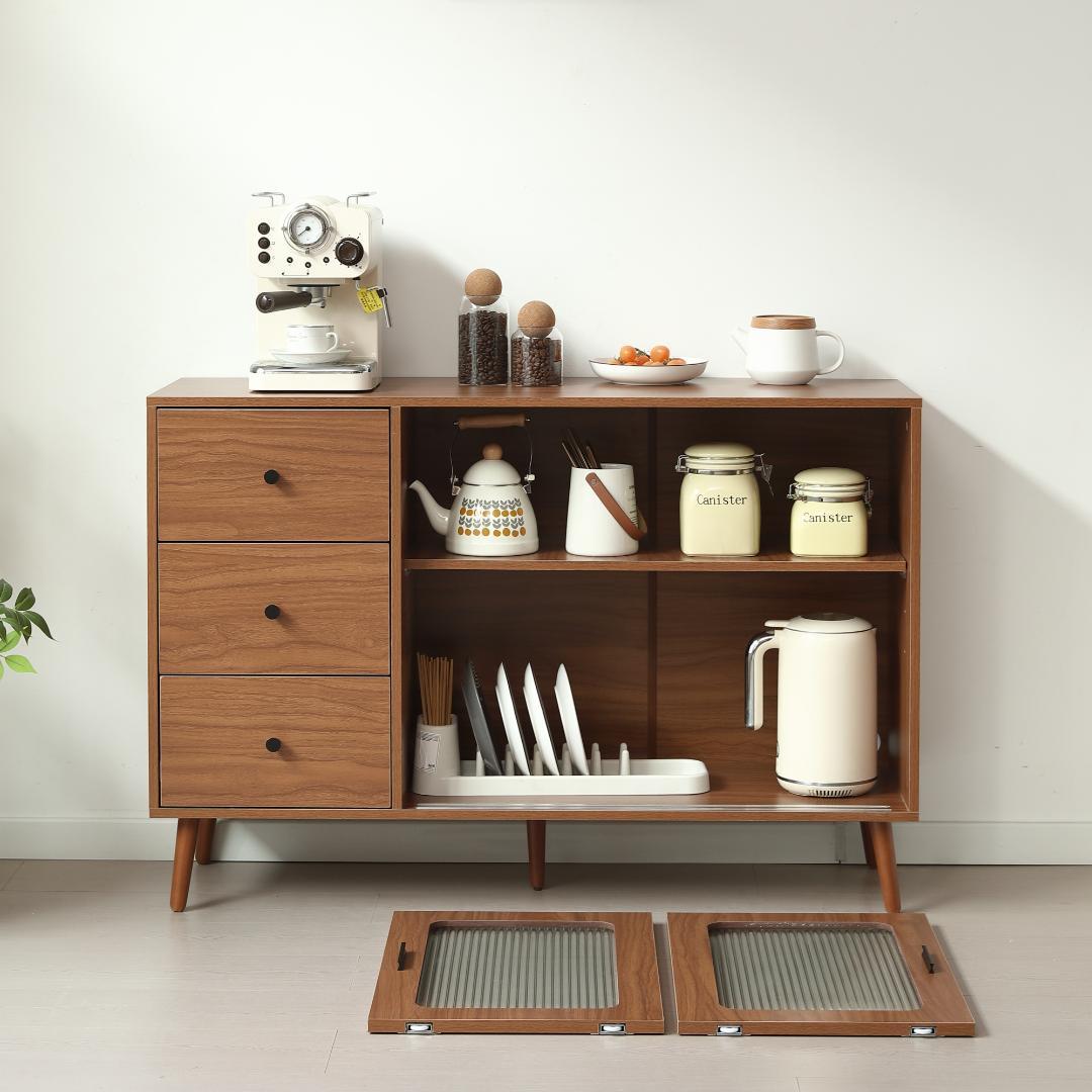 タイムセール！キャビネット・サイドボード キッチン収納 木目調 BROWN
