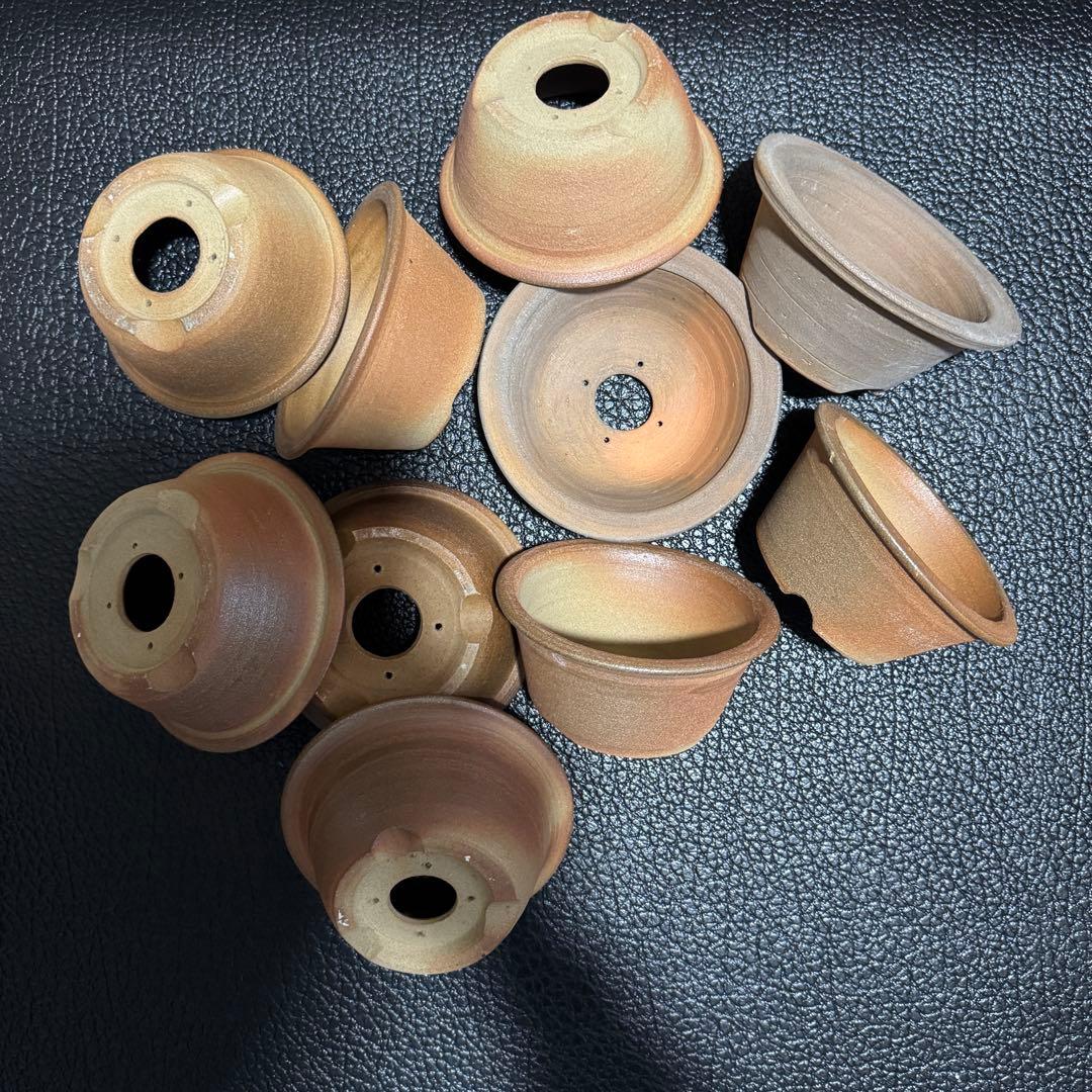 唐津焼 植木鉢 盆栽鉢 10鉢 焼き締め 盆栽鉢 紫泥外縁下紐楕円鉢 植木鉢 中国鉢 張氏製陶 落款あり 17号