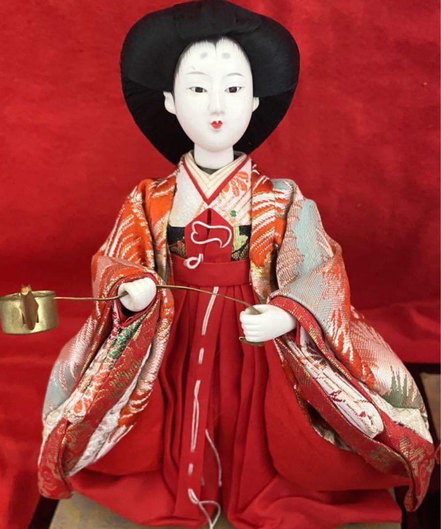 美品 美形揃い アンティーク三人官女 持ち手の小道具 京都有職人形