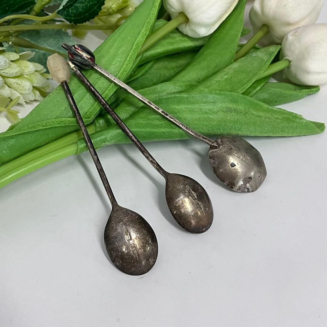 英国 ヴィンテージ ソルトスプーン ホールマーク シルバー 3本 J.D&S