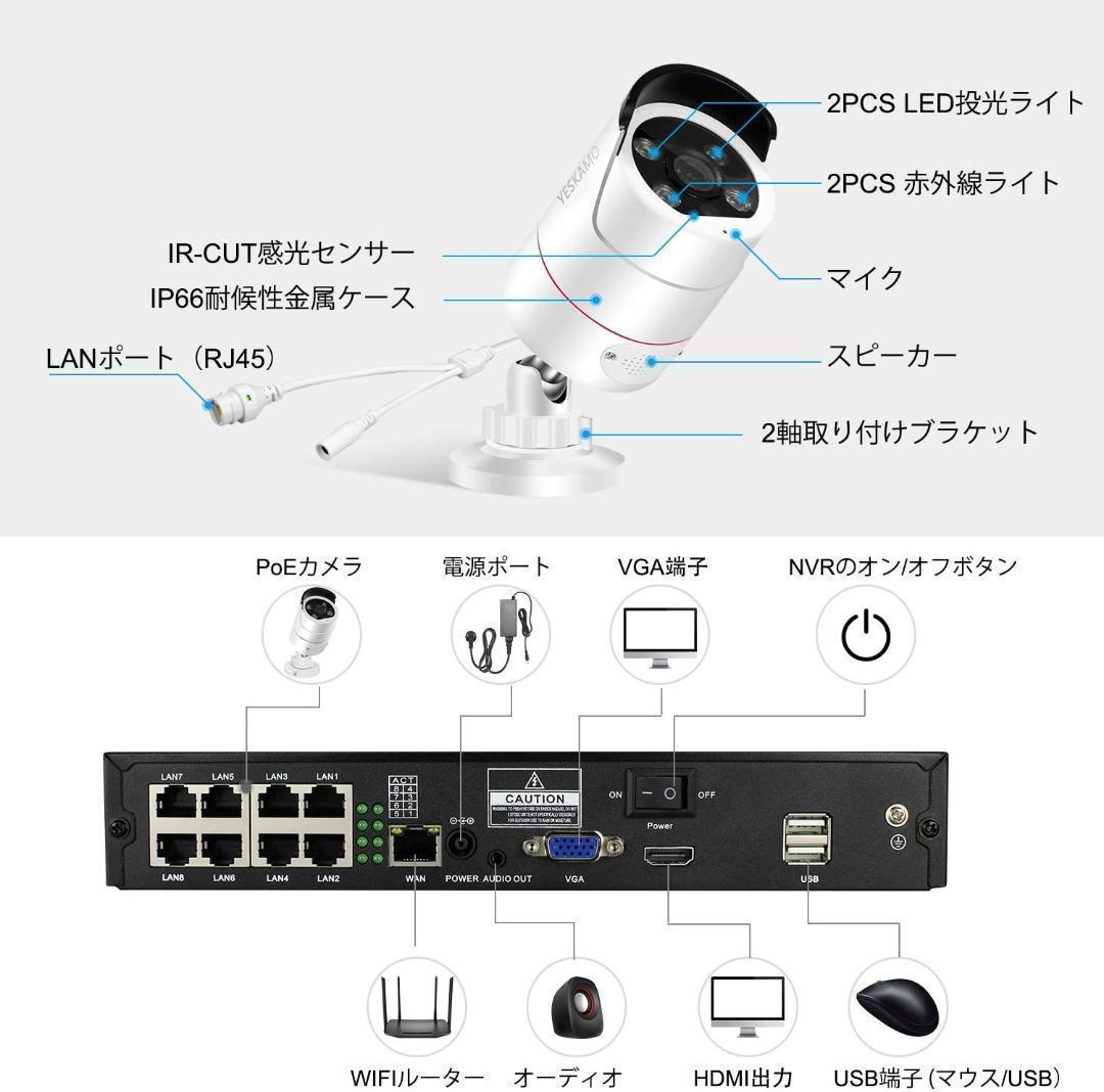 防犯カメラ 屋外 録音 POE防犯カメラ 4台の通販はau PAY マーケット