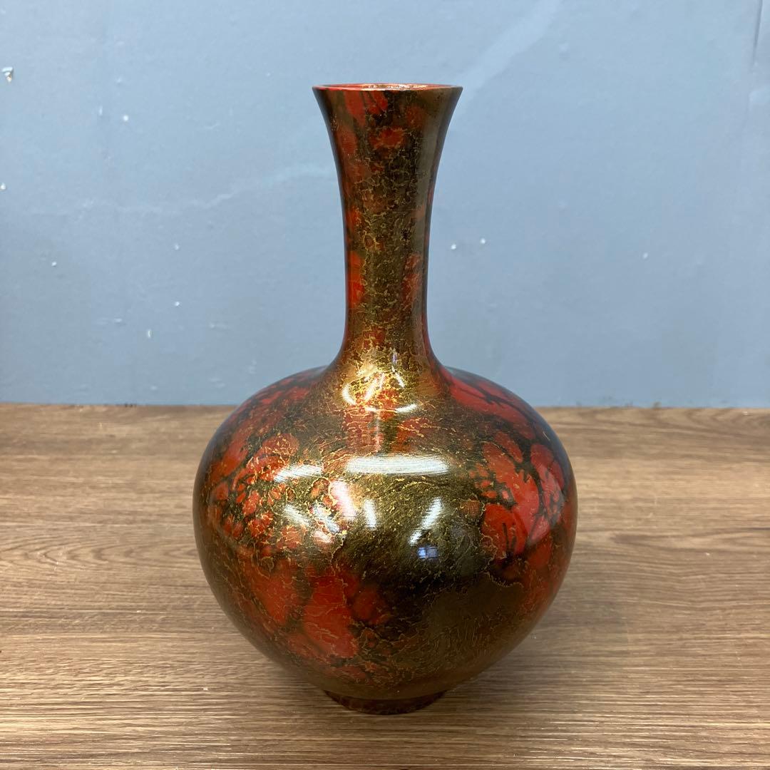 D-5 昭和レトロ 高岡銅器 鋳銅花瓶 「斑鳩」記念品 木箱付き 花瓶 花器