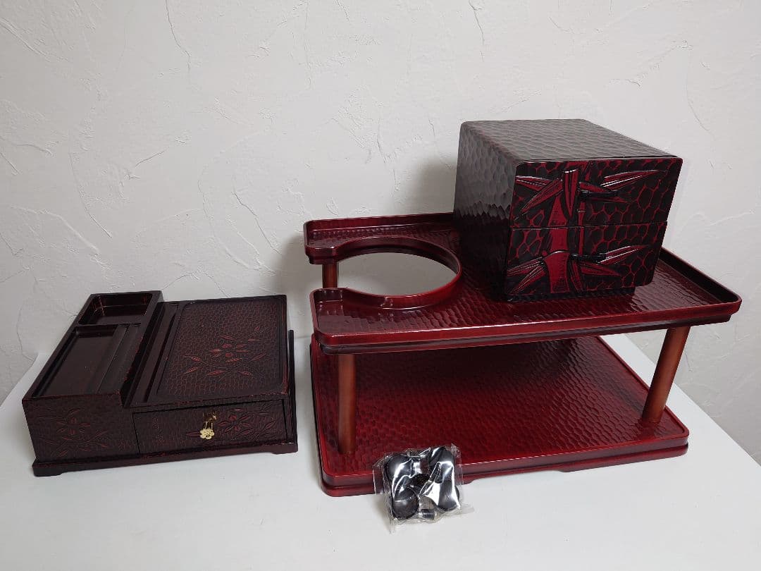 鎌倉彫 文房具入れ 電話台 2段 引出し 小物入れ ポットスタンド 昭和レトロ 鎌倉彫 文房具入れ 電話台 2段 引出し 小物入れ ポットスタンド 昭和レトロ