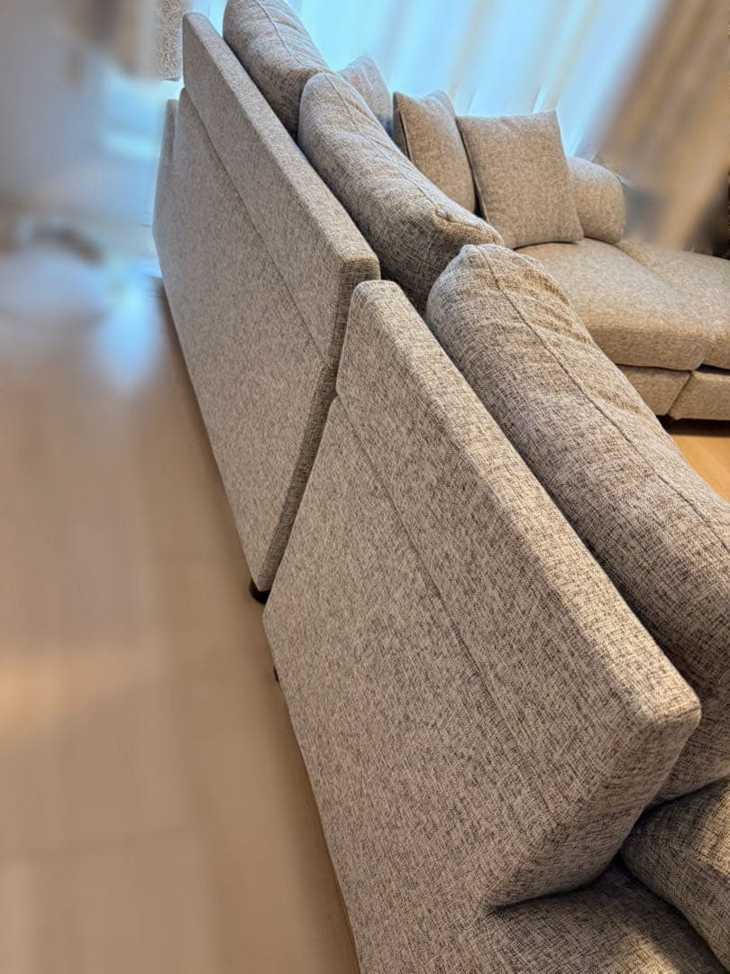 直接受け渡し限定】タンスのゲン グレー L字型ファブリックソファ