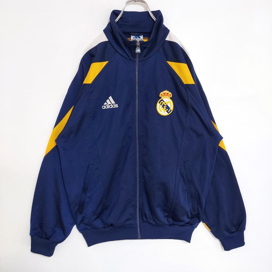 90s アディダス レアルマドリード ロゴ刺繍トラックジャケット 紺 黄色