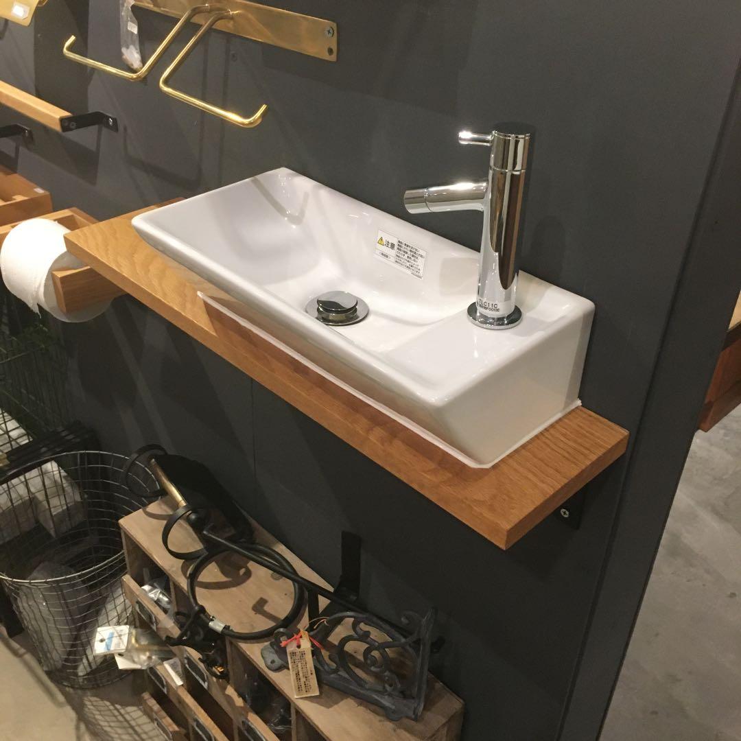 手洗い洗面台　オーク材 楽天市場】洗面化粧台 無垢の木の洗面台 間口1685mm ボウル位置片寄せ