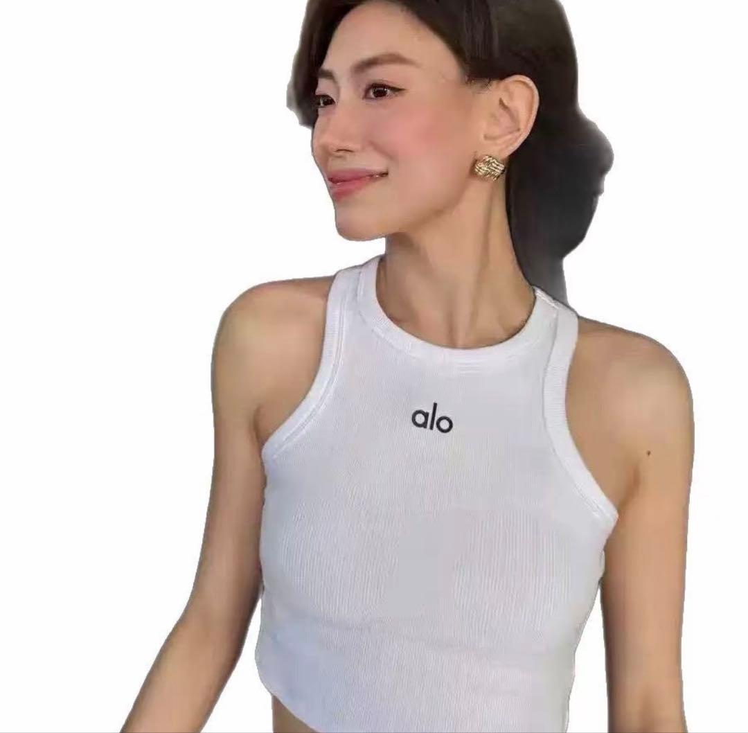 aloタンクトップ ショート丈 フィットネス ヨガウェア(XS・ホワイト