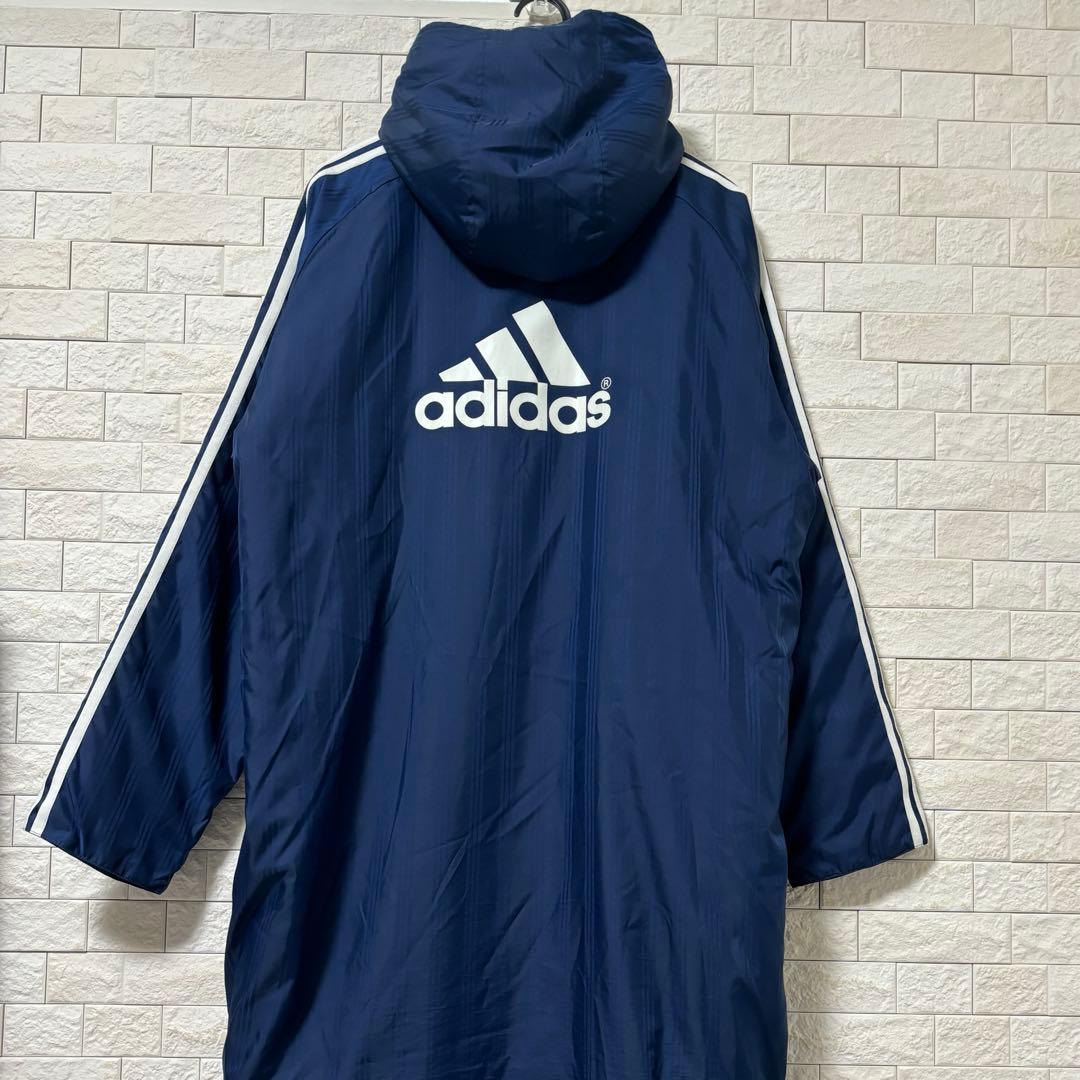 adidas アディダス 裏ボア ベンチコート ロング ネイビー L - メルカリ