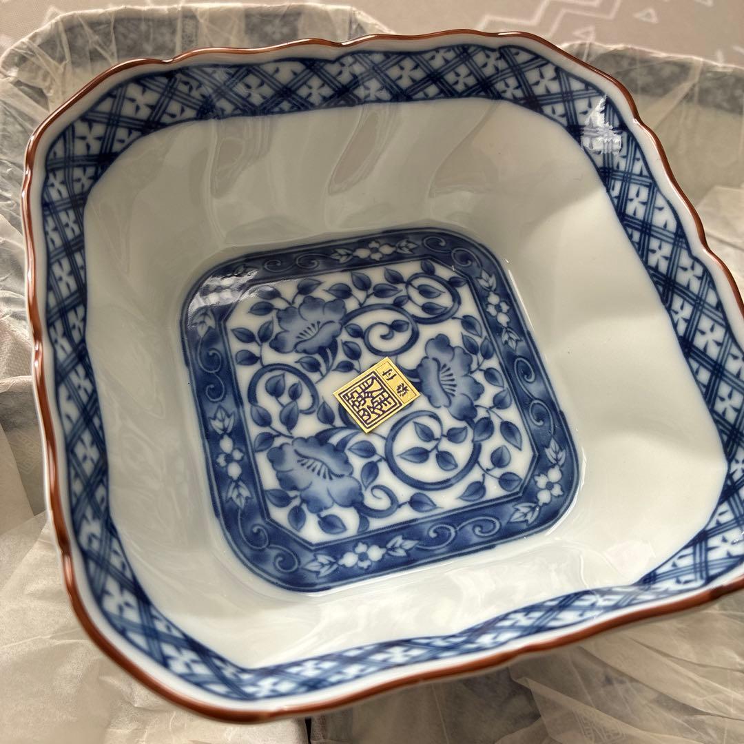 三洋陶器 龍峰窯 ネジリ祥瑞 染付 小鉢揃 5客 角鉢 煮物