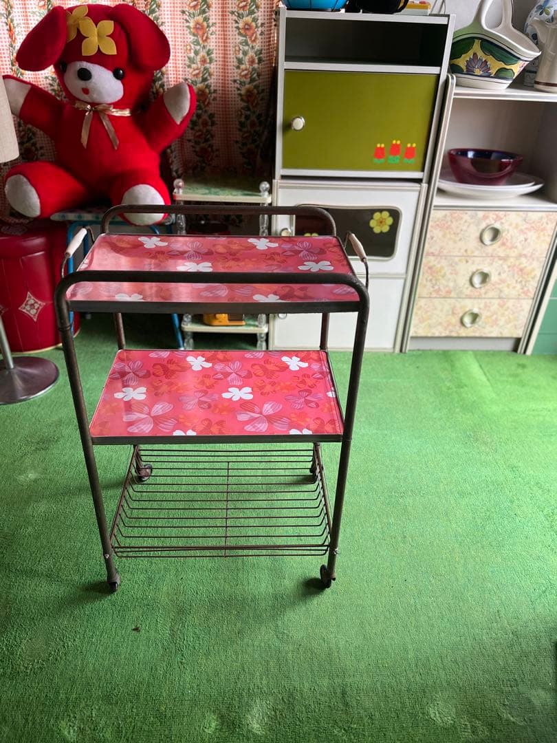 キッチンワゴン レトロポップ 昭和レトロ 当時物 難あり インテリア 花