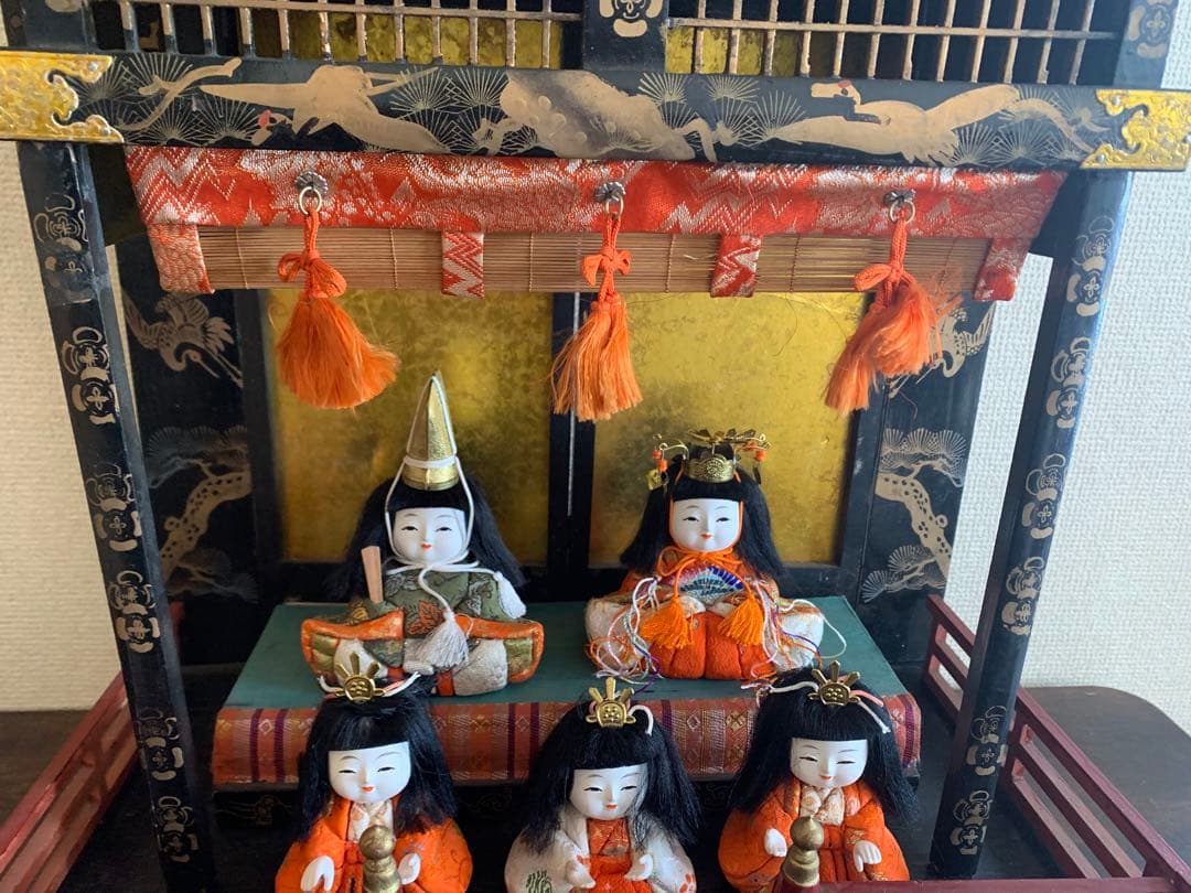 雛御殿 昭和初期 木製 木目込み雛人形15体 アンティーク 昭和レトロ 雛