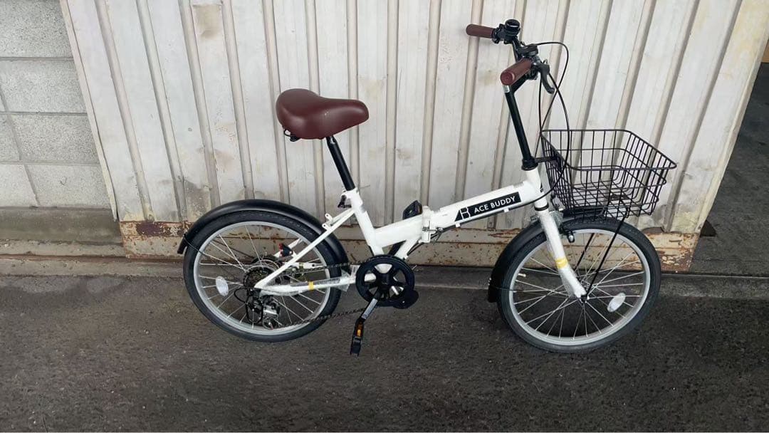 ホワイト　20インチ 折りたたみ 自転車 シマノ 6段変速 鍵 カゴ 折りたたみ自転車 20インチ シマノ 6段変速 ミニベロ フロント ライト